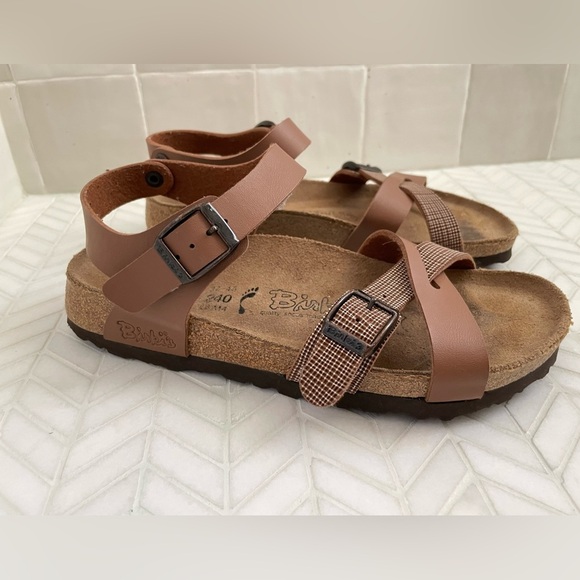 Birkenstock Birki’s Lillie Brown Plaid Ankle Strap Women 37 / US 6 Sandals Fall - Picture 1 of 7